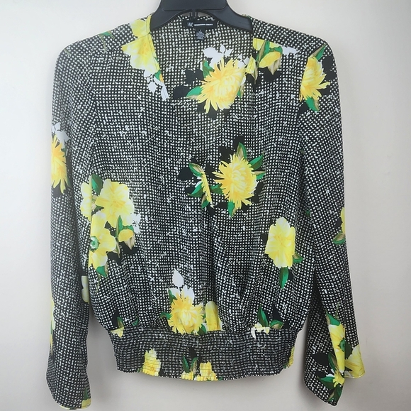 I.N.C (International Concepts) Floral Black/Yellow Long Sleeve Blouse Size Large - Picture 1 of 10